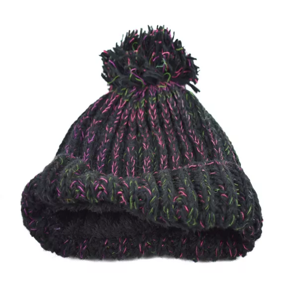 Bonnet Femme Matra Tricot Laine Pompon Noir