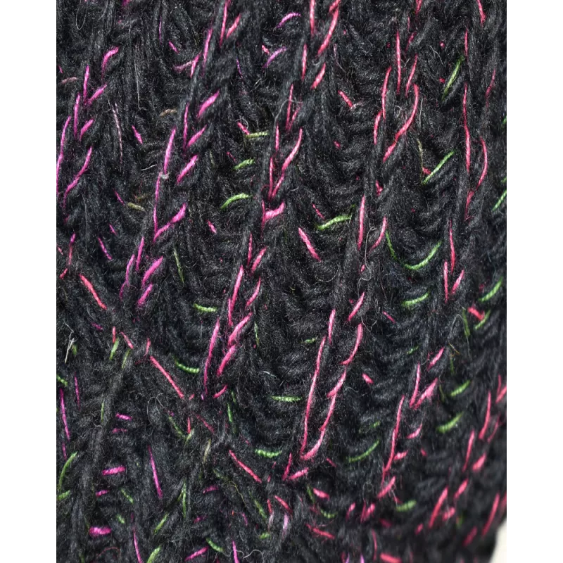 Bonnet Femme Matra Tricot Laine Pompon Noir