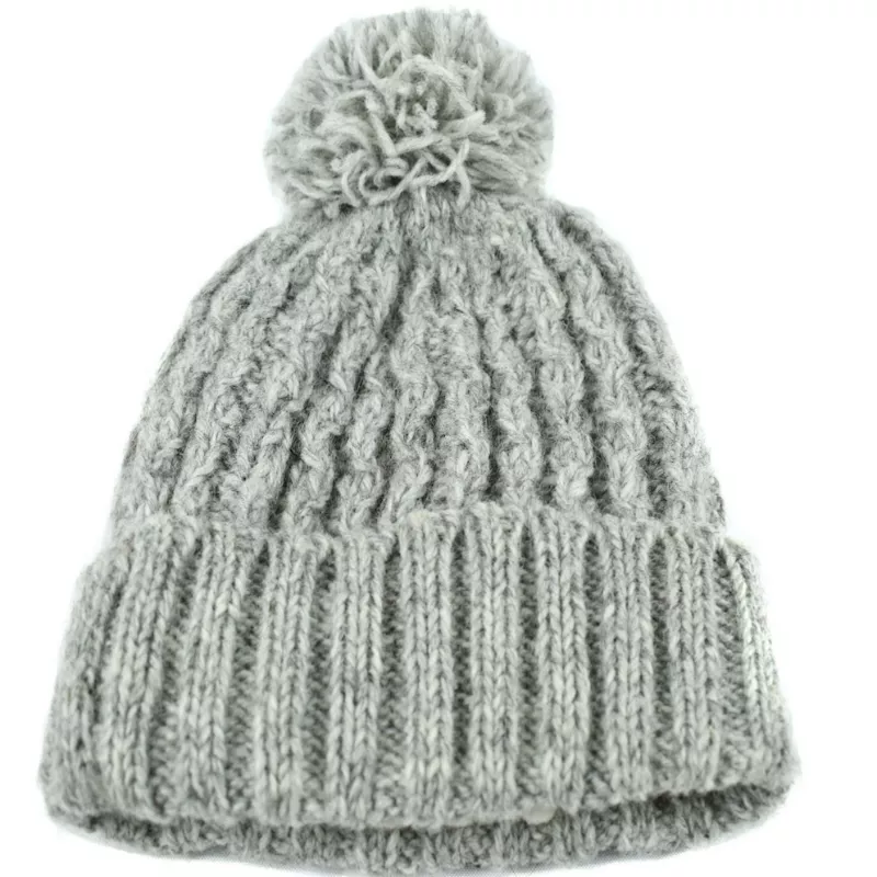 Bonnet Muna Tricot Laine Pompon Gris Clair