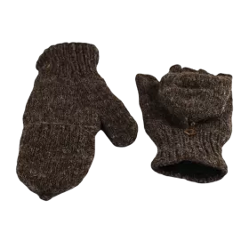Moufle Mitaine Agara Brun Naturel 2 en 1 Laine et Polaire