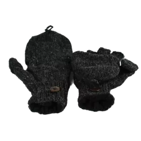 Moufle Mitaine Agara 2 en 1 Laine et Polaire Anthracite