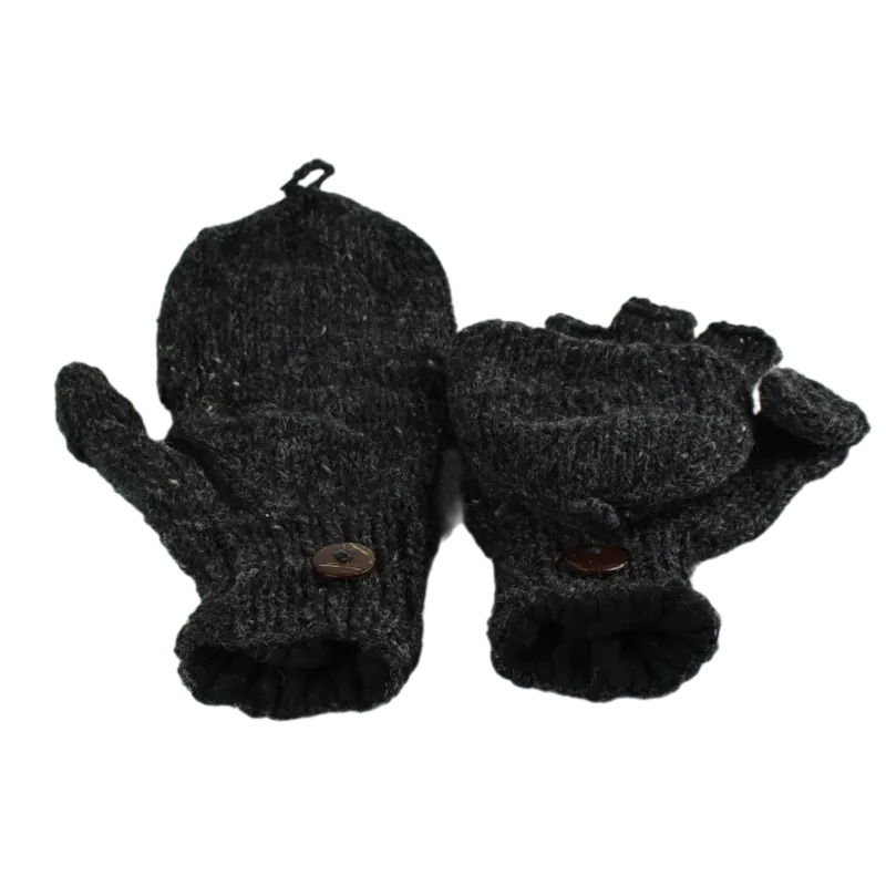 Moufle Mitaine Agara 2 en 1 Laine et Polaire Anthracite