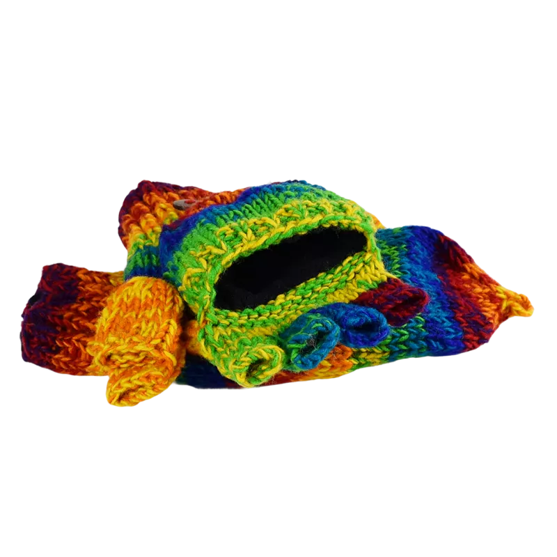 Moufle Mitaine Laine Tricotée Chiné Rainbow Gant 2 en 1