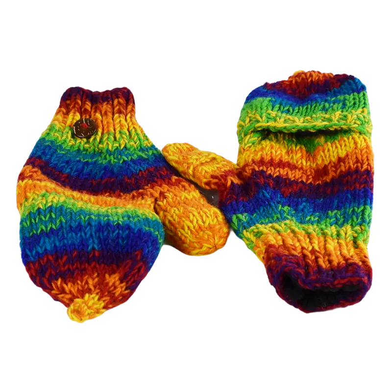 Moufle Mitaine Laine Tricotée Chiné Rainbow Gant 2 en 1