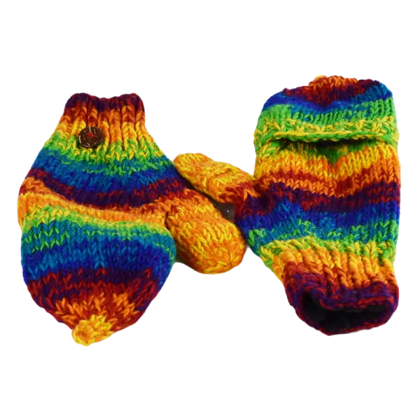 Moufle Mitaine Laine Tricotée Chiné Rainbow Gant 2 en 1