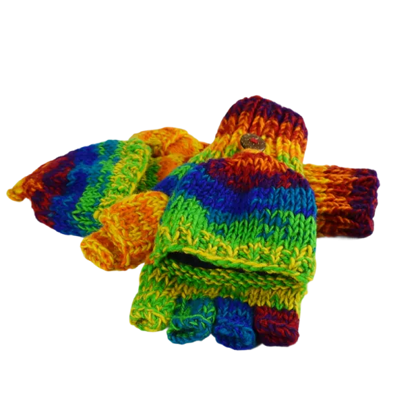 Moufle Mitaine Laine Tricotée Chiné Rainbow Gant 2 en 1