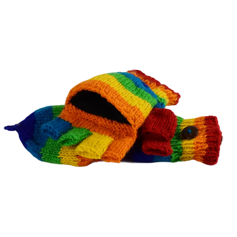 Moufle Mitaine Laine Tricotée Rainbow doublé polaire