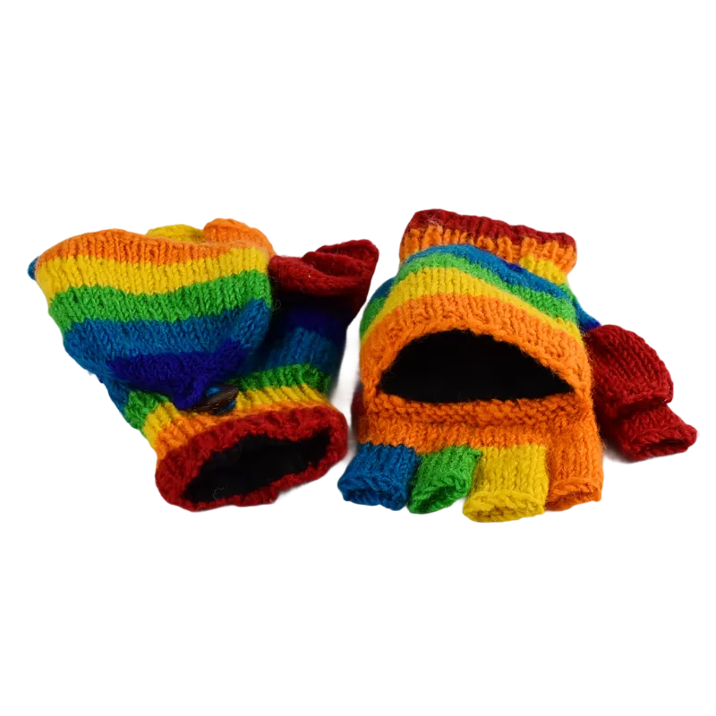 Moufle Mitaine Laine Tricotée Rainbow doublé polaire
