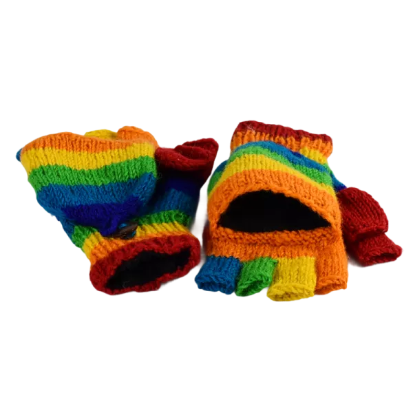 Moufle Mitaine Laine Tricotée Rainbow doublé polaire
