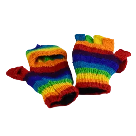 Moufle Mitaine Laine Tricotée Rainbow doublé polaire