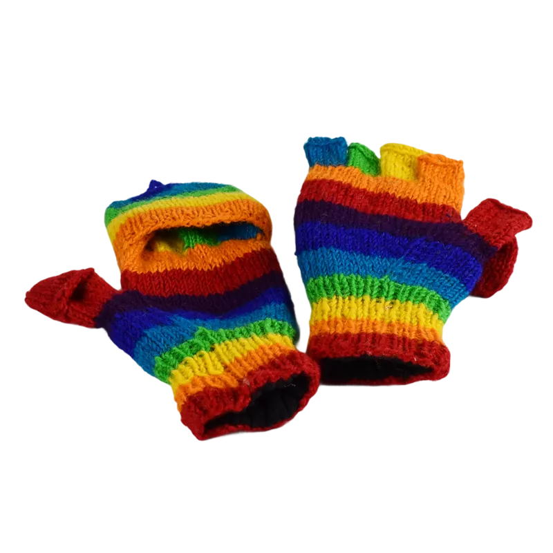 Moufle Mitaine Laine Tricotée Rainbow doublé polaire