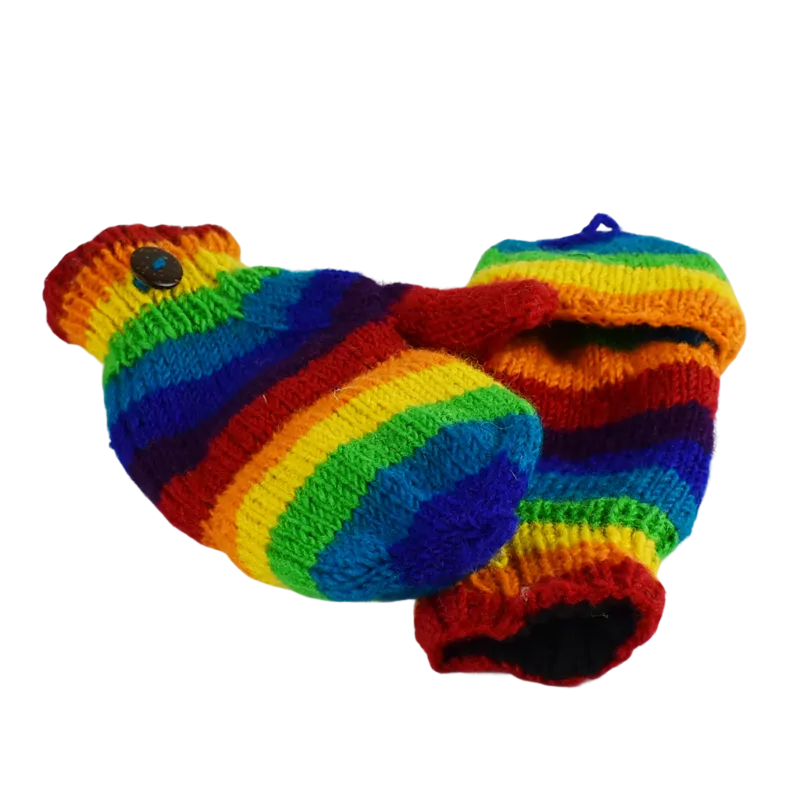 Moufle Mitaine Laine Tricotée Rainbow doublé polaire