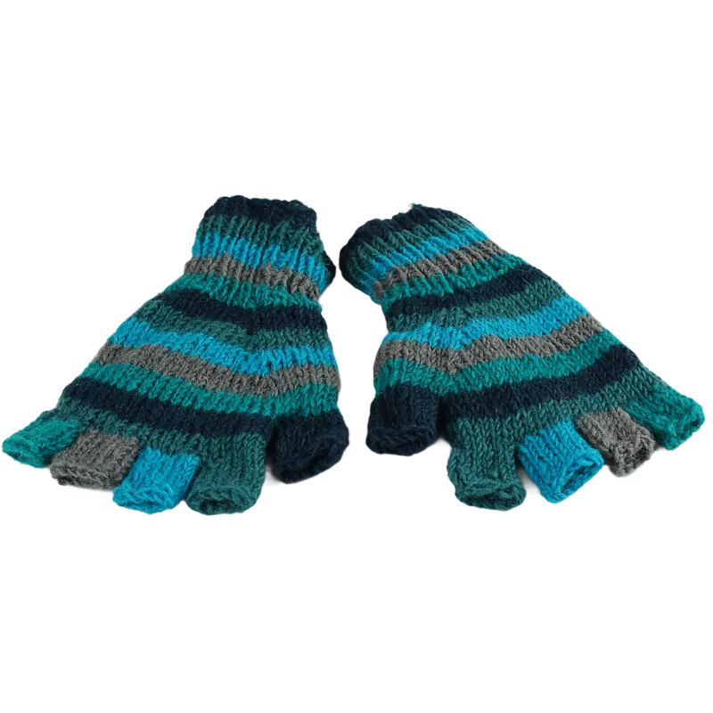 Mitaines Gundu Tricot Laine Bleu Trois Tons