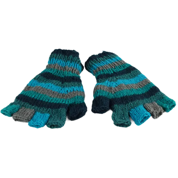 Mitaines Gundu Tricot Laine Bleu Trois Tons