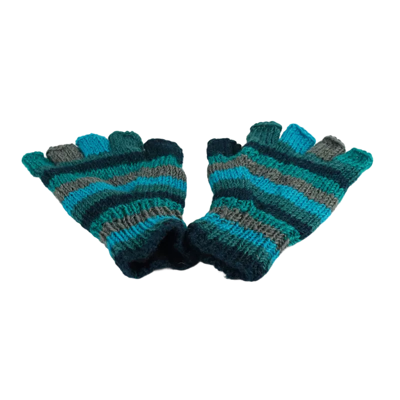 Mitaines Gundu Tricot Laine Bleu Trois Tons