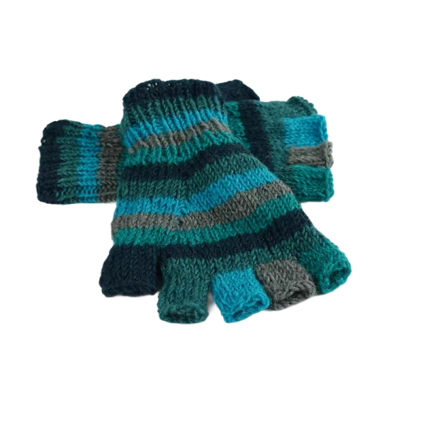 Mitaines Gundu Tricot Laine Bleu Trois Tons