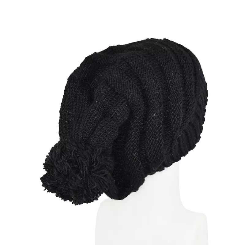 Bonnet Long Balma Noir avec Pompon