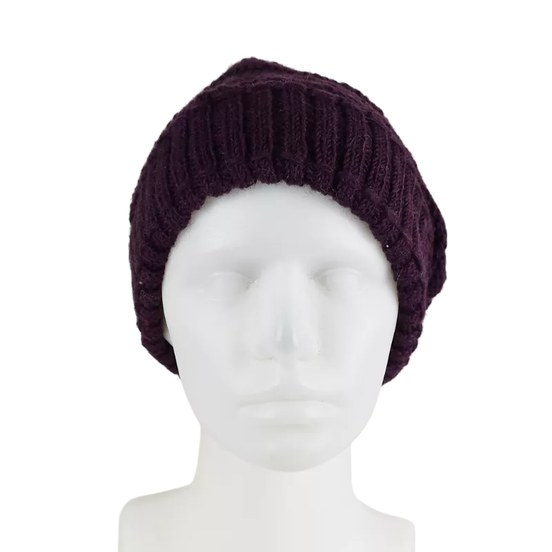 Bonnet Laine Balma Femme Pompon Prune