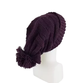 Bonnet Laine Balma Femme Pompon Prune