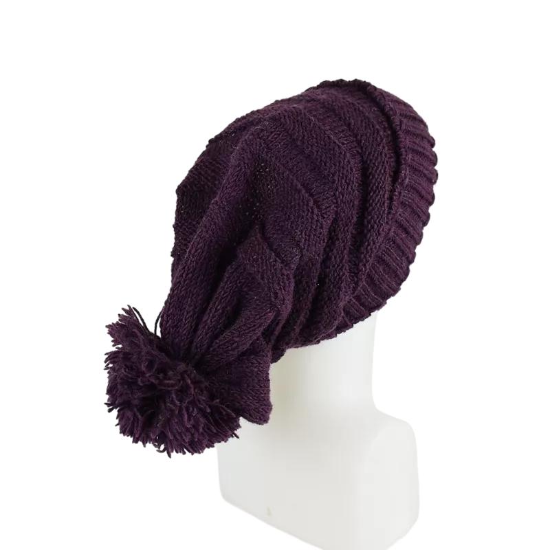 Bonnet Laine Balma Femme Pompon Prune