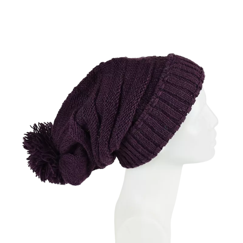 Bonnet Laine Balma Femme Pompon Prune
