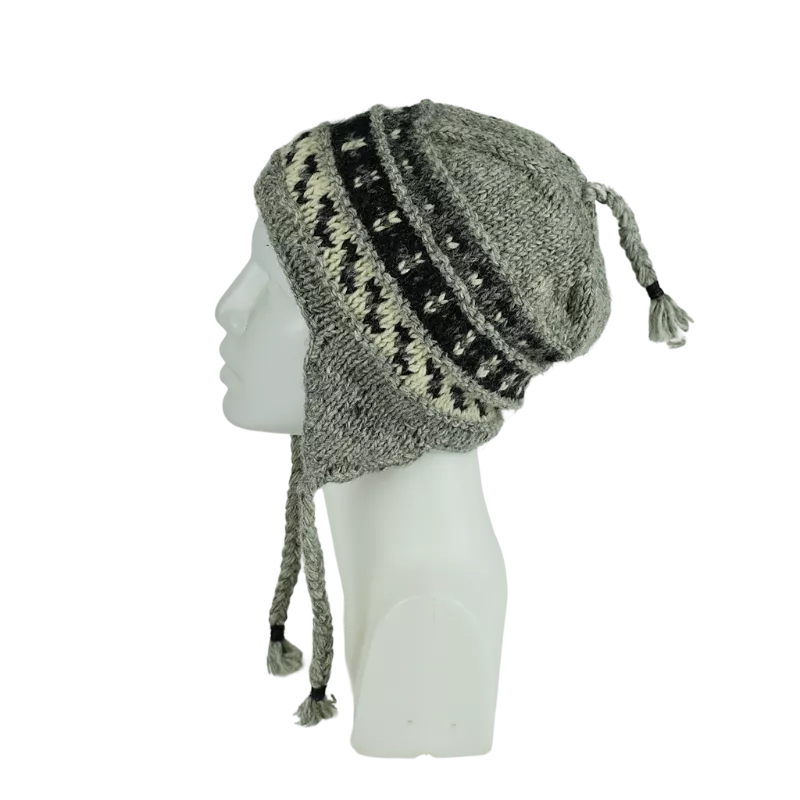 Bonnet Péruvien Pokali Tricot Gris Clair