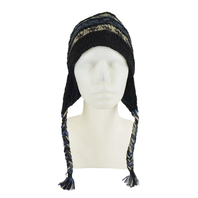 Bonnet Péruvien Pokali Tricot laine Noir