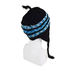 Bonnet Péruvien Sunam Tricot Noir et Turquoise