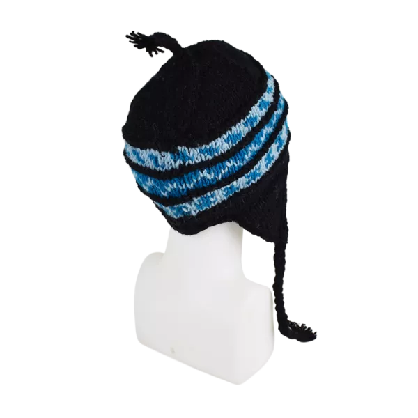 Bonnet Péruvien Sunam Tricot Noir et Turquoise