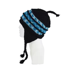Bonnet Péruvien Sunam Tricot Noir et Turquoise