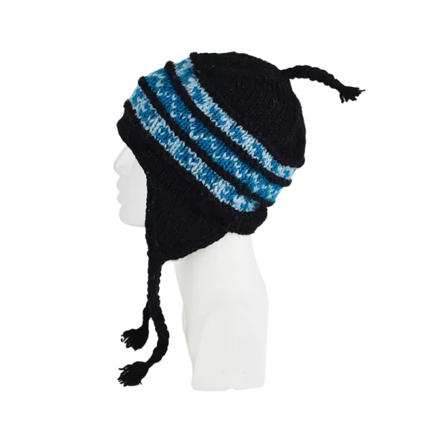 Bonnet Péruvien Sunam Tricot Noir et Turquoise