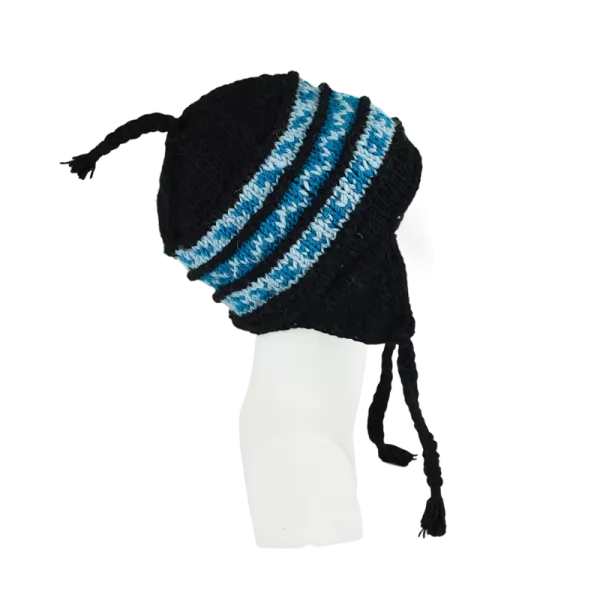 Bonnet Péruvien Sunam Tricot Noir et Turquoise
