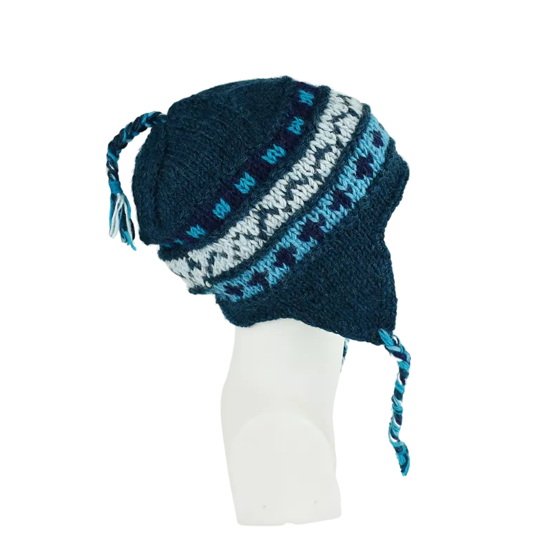 Bonnet Péruvien Sunam Tricot laine Pétrole