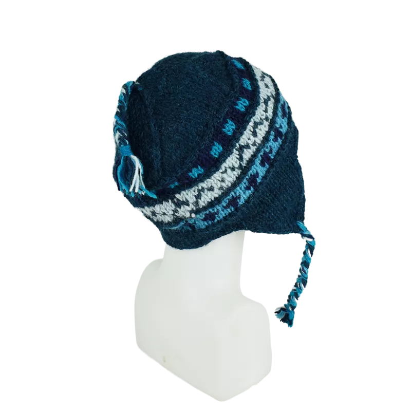 Bonnet Péruvien Sunam Tricot laine Pétrole