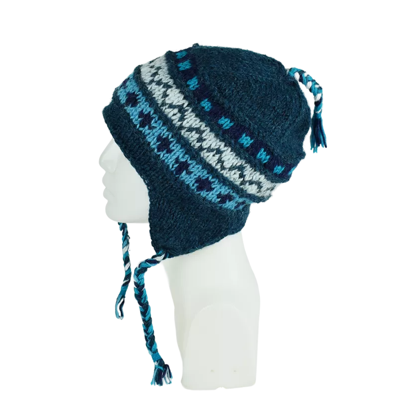 Bonnet Péruvien Sunam Tricot laine Pétrole