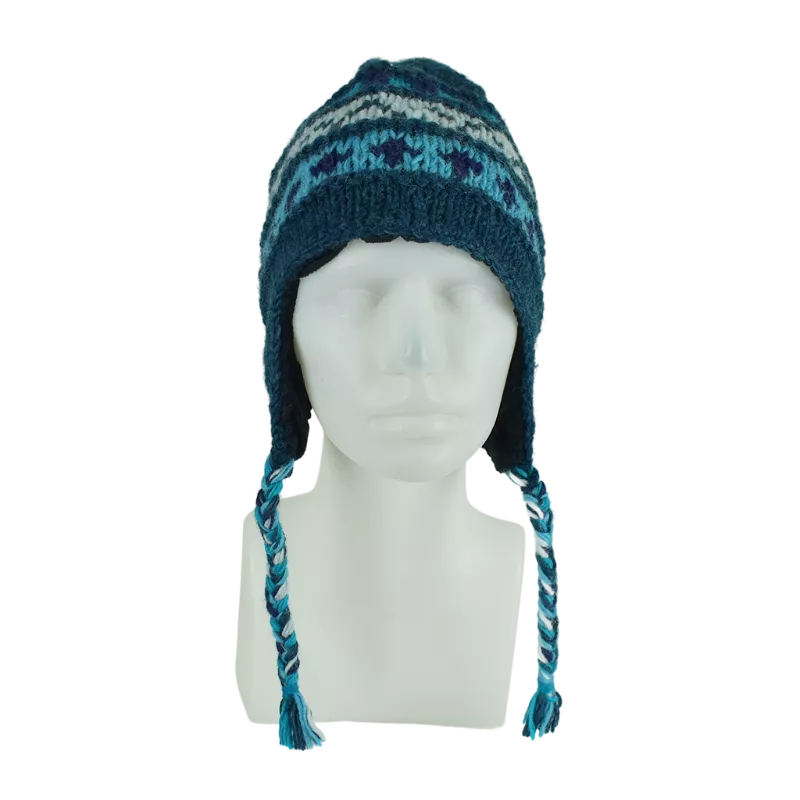 Bonnet Péruvien Sunam Tricot laine Pétrole