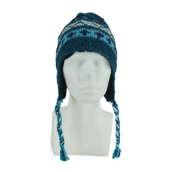 Bonnet Péruvien Sunam Tricot laine Pétrole