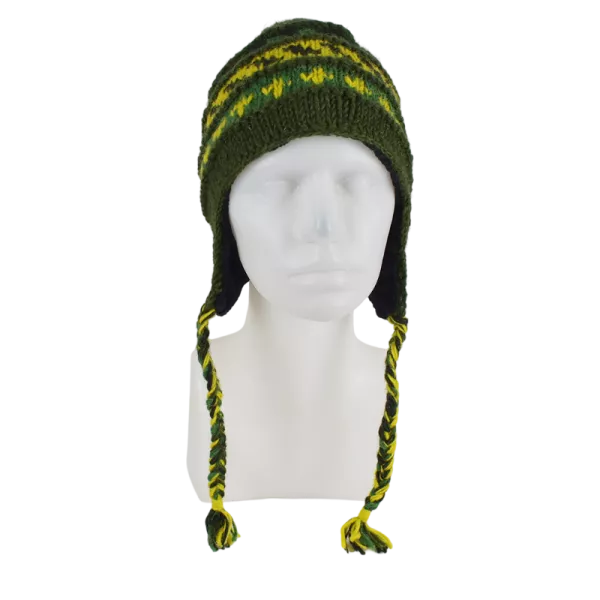 Bonnet Péruvien Sunam Tricot laine Kaki