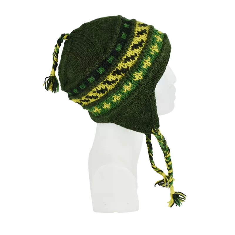 Bonnet Péruvien Sunam Tricot laine Kaki