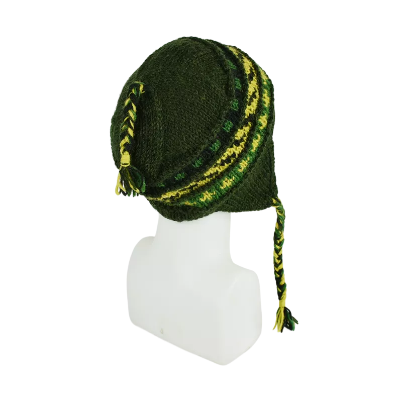 Bonnet Péruvien Sunam Tricot laine Kaki