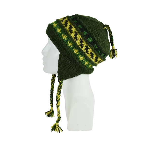 Bonnet Péruvien Sunam Tricot laine Kaki