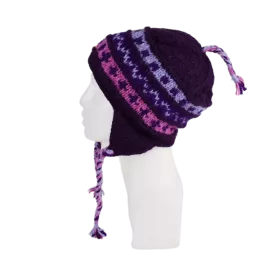 Bonnet Péruvien Sunam Tricot laine Ton Prune