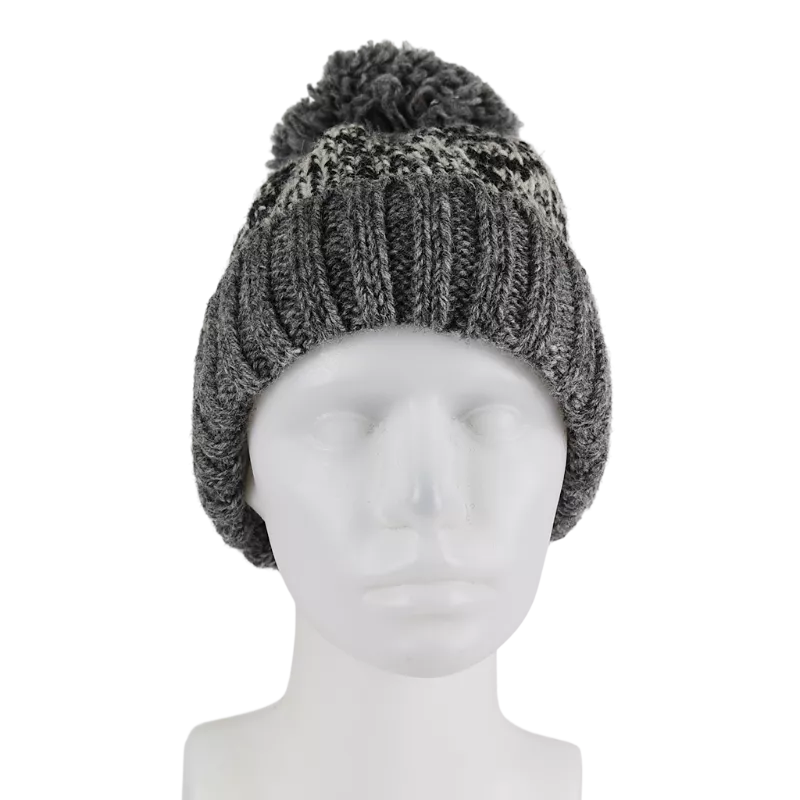 Bonnet Tricot Laine Chiné Pompon-A