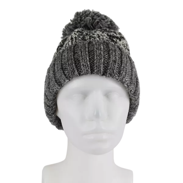 Bonnet Tricot Laine Chiné Pompon-A
