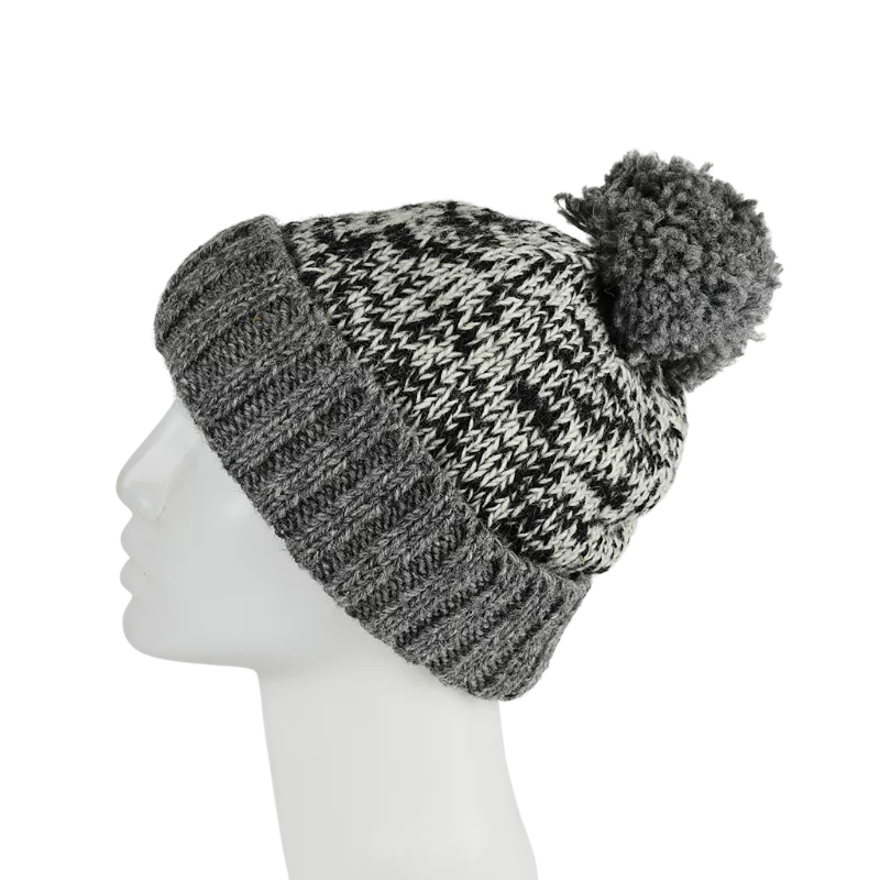 Bonnet Tricot Laine Chiné Pompon-A