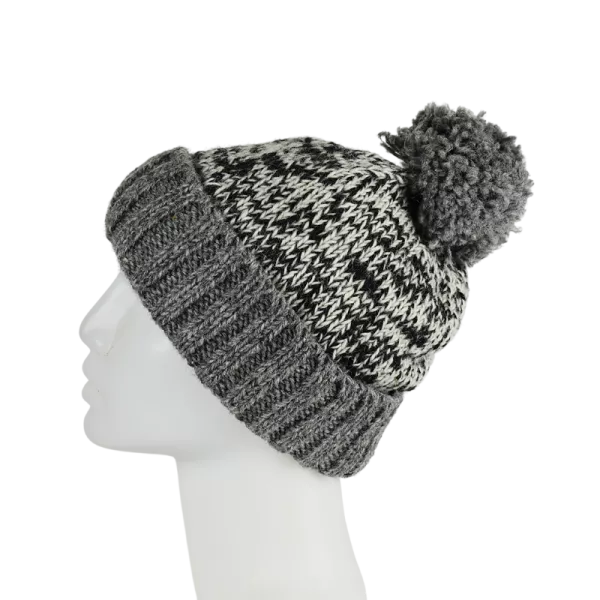 Bonnet Tricot Laine Chiné Pompon-A