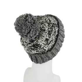 Bonnet Tricot Laine Chiné Pompon-A