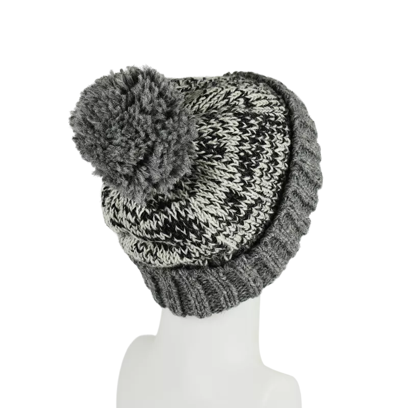 Bonnet Tricot Laine Chiné Pompon-A