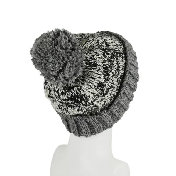 Bonnet Tricot Laine Chiné Pompon-A