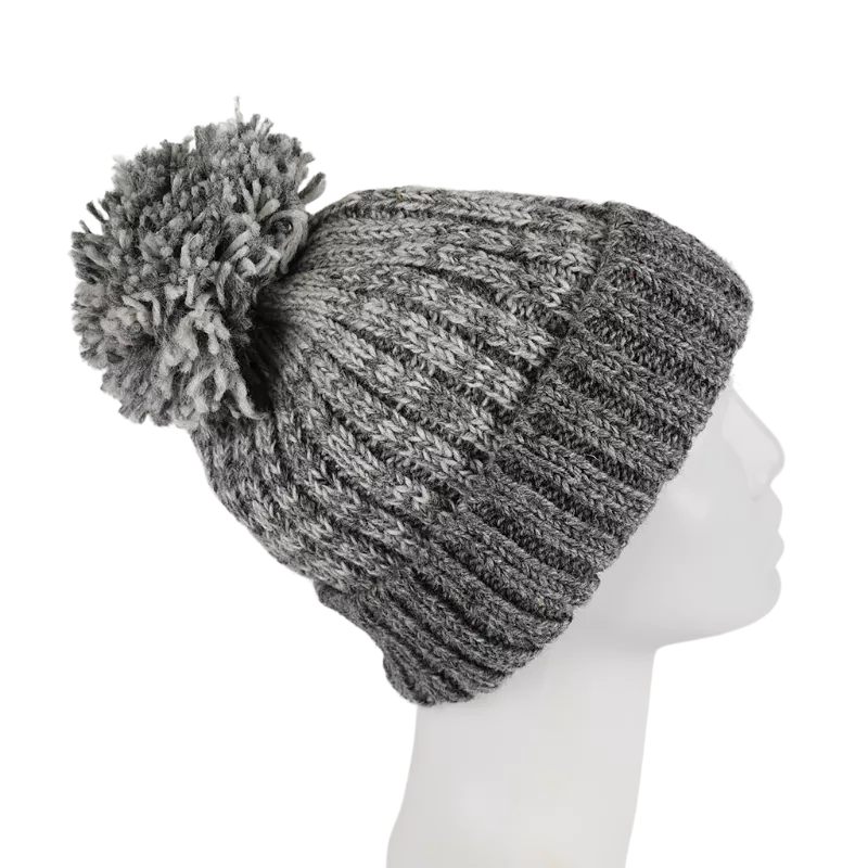 Bonnet Tricot Chiné Laine Pompon-B